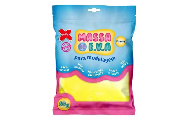 MASSA DE EVA LISA 50G AMARELO FOAMY - PARA MODELAGEM | MAKE+ 13000