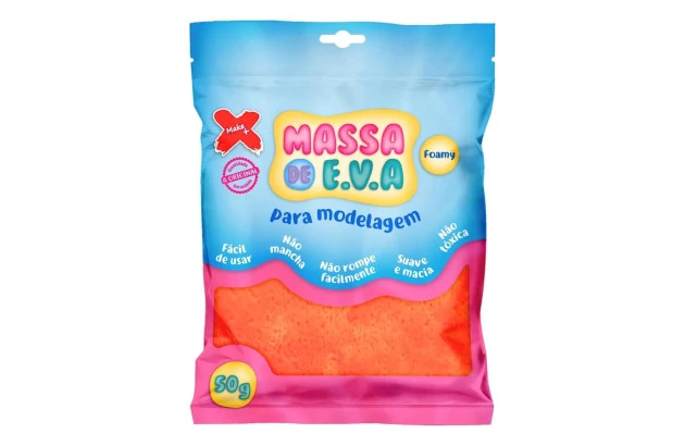 MASSA DE EVA LISA 50G LARANJA FOAMY | PARA MODELAGEM - MAKE+ 13004