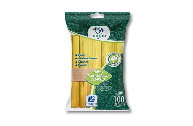 PALITO ESCOLAR PONTA REDONDA AMARELO DE PICOLE PCT/ 100 THEOTO - 51711