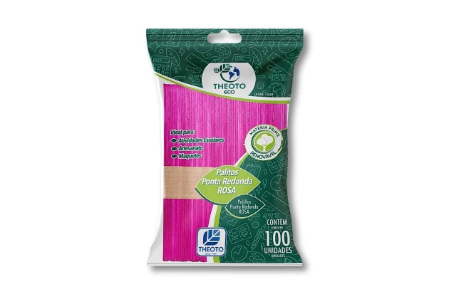 PALITO ESCOLAR PONTA REDONDA ROSA DE PICOLE PCT/ 100 THEOTO - 51717