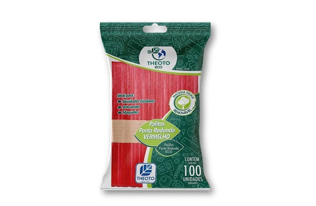 PALITO ESCOLAR PONTA REDONDA VERMELHO DE PICOLE PCT/ 100 THEOTO - 51713