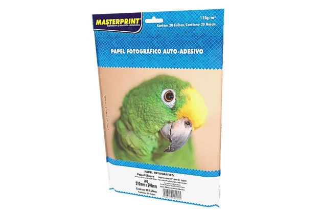 PAPEL FOTOGRÁFICO AUTO ADESIVO GLOSSY 115G/M² A4 20 FOLHAS BRANCO - JATO DE TINTA | MASTERPRINT