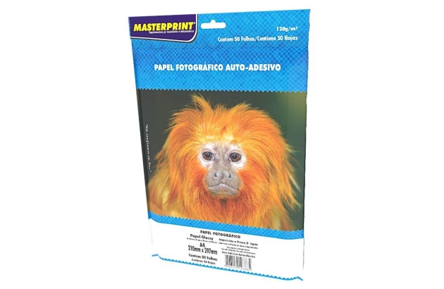 PAPEL FOTOGRÁFICO AUTO ADESIVO GLOSSY 130G/M² A4 50 FOLHAS BRANCO - JATO DE TINTA | MASTERPRINT