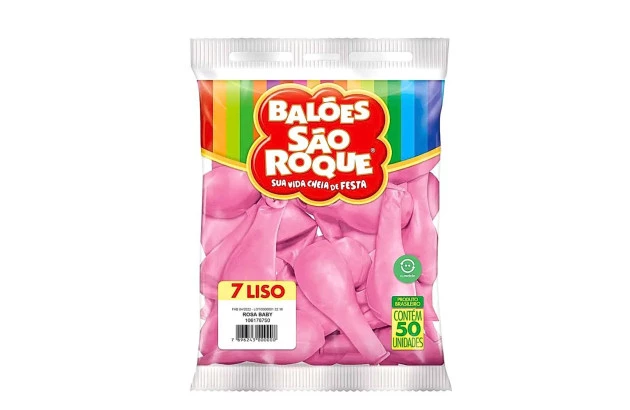 BALÃO LISO 7 POLEGADAS ROSA BABY 50 UNDS SÃO ROQUE