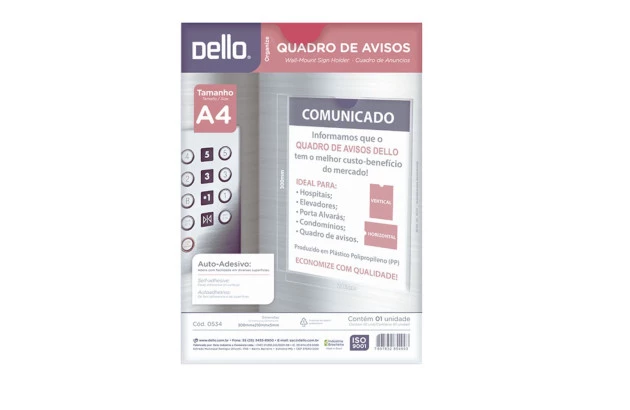 QUADRO DE AVISOS A4 MULTIUSO CRISTAL 0534H DELLO