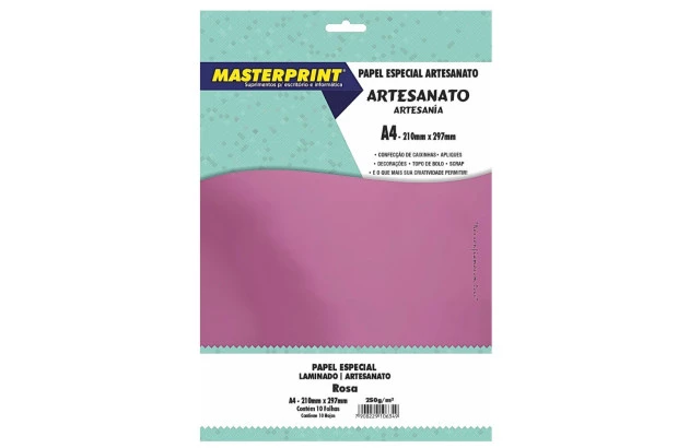 PAPEL LAMINADO ROSA 250G/M² A4 10 FOLHAS – LAMICOTE PARA ARTESANATO | MASTERPRINT