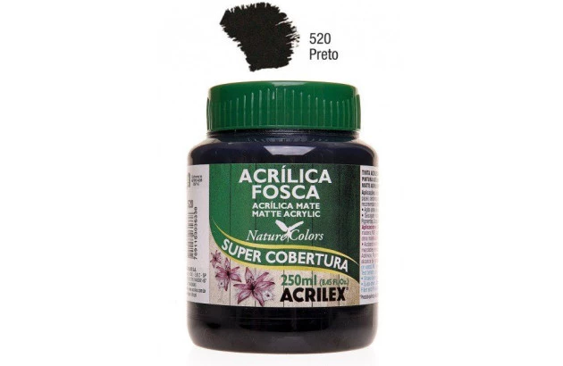 TINTA ACRILICA FOSCA ARTESANATO 250ML PRETO 520 – UNIDADE | ACRILEX 3525