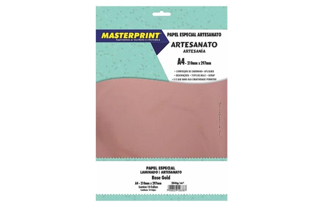 PAPEL LAMINADO ROSE GOLD 250G/M² A4 10 FOLHAS LAMICOTE PARA ARTESANATO | MASTERPRINT