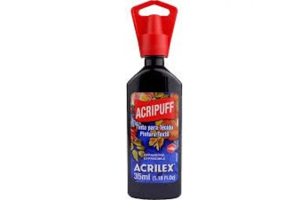 TINTA ACRIPUFF PARA TECIDO 35ML PRETO 520 – EXPANSÃO A CALOR | ACRILEX 4812