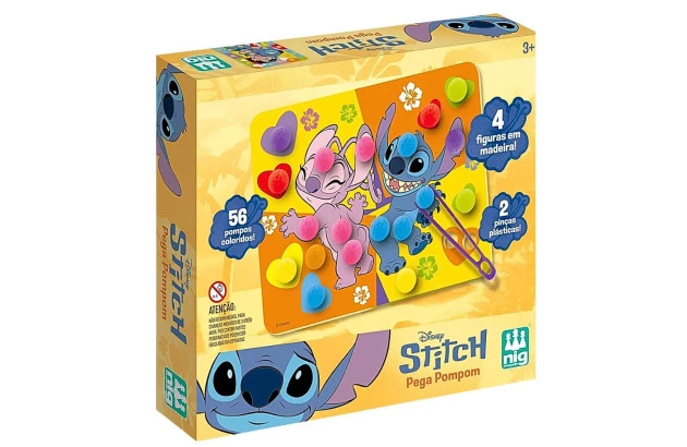 JOGO EDUCATIVO PEGA POMPOM STITCH DISNEY IDADE + 3 ANOS | NIG BRINQUEDOS