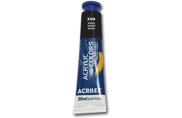 TINTA ACRÍLICA PARA TELA ACRYLIC COLORS 20ML PRETO 320 - UNIDADE | ACRILEX 13123