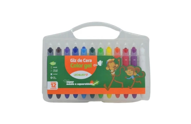 GIZ DE CERA 12 CORES COLOR GEL AQUARELAVEL LEONORA