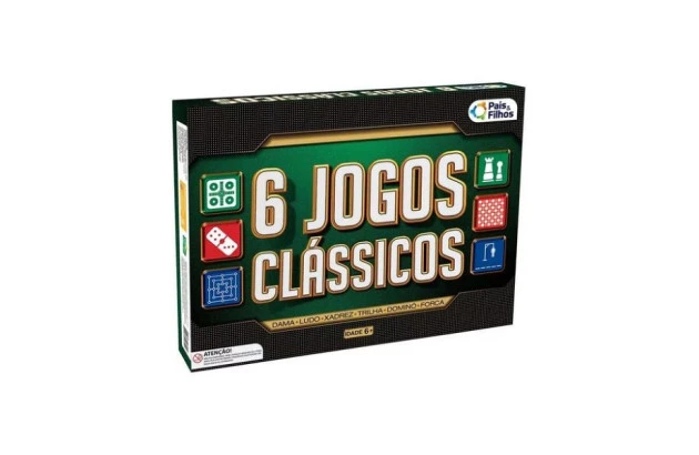 JOGO DE TABULEIRO 6 JOGOS CLÁSSICOS + 6 ANOS PAIS E FILHOS