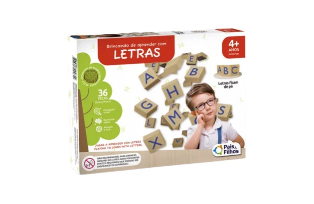 BRINQUEDO BRINCANDO DE APRENDER COM LETRAS 36 PEÇAS EM MDF + 4 ANOS 10778 PAIS E FILHOS
