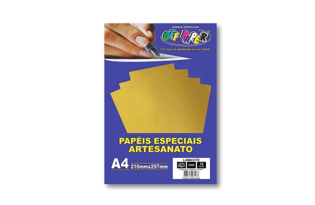 PAPEL LAMICOTE OURO A4 250G PACOTE COM 10 FOLHAS OFFPAPER