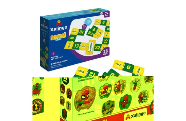 BRINQUEDO EDUCATIVO DOMINÓ ADIÇÃO 28 PEÇAS + 7 ANOS | XALINGO