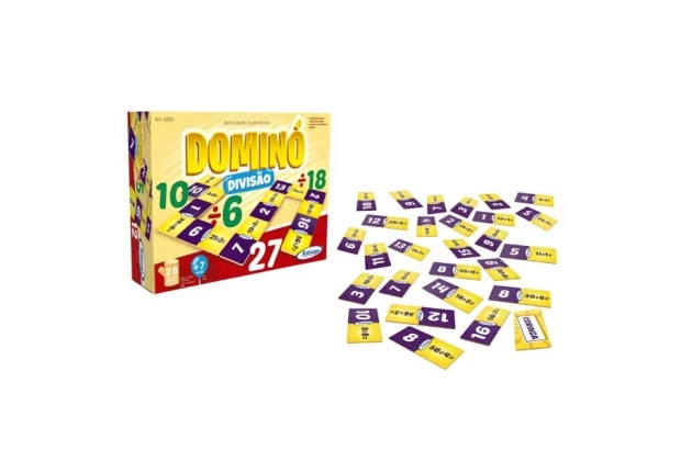 BRINQUEDO EDUCATIVO DOMINÓ DIVISÃO 28 PEÇAS + 7 ANOS | XALINGO