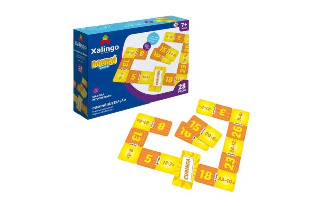 BRINQUENDO EDUCATIVO DOMINÓ SUBTRAÇÃO 28 PEÇAS + 7 ANOS | XALINGO