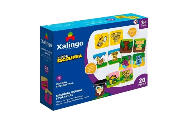 JOGO MEMÓRIA FIGURAS E PALAVRAS MINHA ESCOLINHA 20 PEÇAS + 3 ANOS | XALINGO