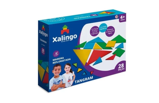 JOGO TANGRAM DE RACIOCINIO LÓGICO 28 PÇS EM MADEIRA + 4 ANOS | XALINGO