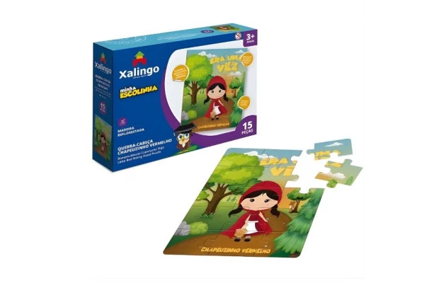 QUEBRA CABEÇA CHAPEUZINHO VERMELHO MINHA ESCOLINHA 15 PEÇAS + 3 ANOS XALINGO