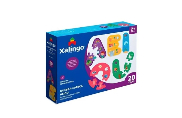 QUEBRA CABEÇA EDUCATIVO LETRAS A E I O U 20 PEÇAS + 2 ANOS | XALINGO