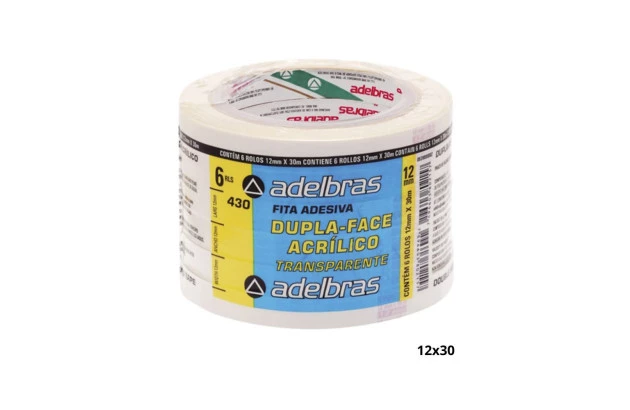 FITA DUPLA FACE ACRILICO TRANSPARENTE 12MM X30M 430 ADELBRAS
