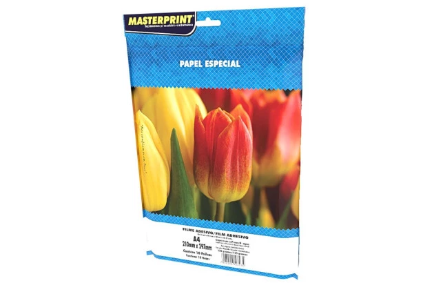 PAPEL ADESIVO VINIL BRANCO 135G/M² A4 10 FOLHAS FILME PROVA D'AGUA - JATO DE TINTA | MASTERPRINT