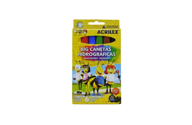 CANETA HIDROGRAFICA 6 CORES JUMBO LAVAVEL 6936 ACRILEX